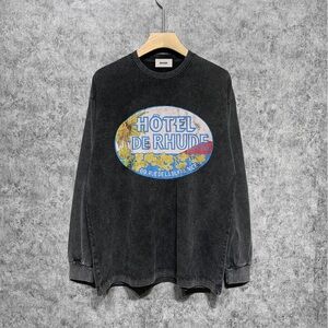 Rhude Washed Black Long Sleeve Tee with Graphic